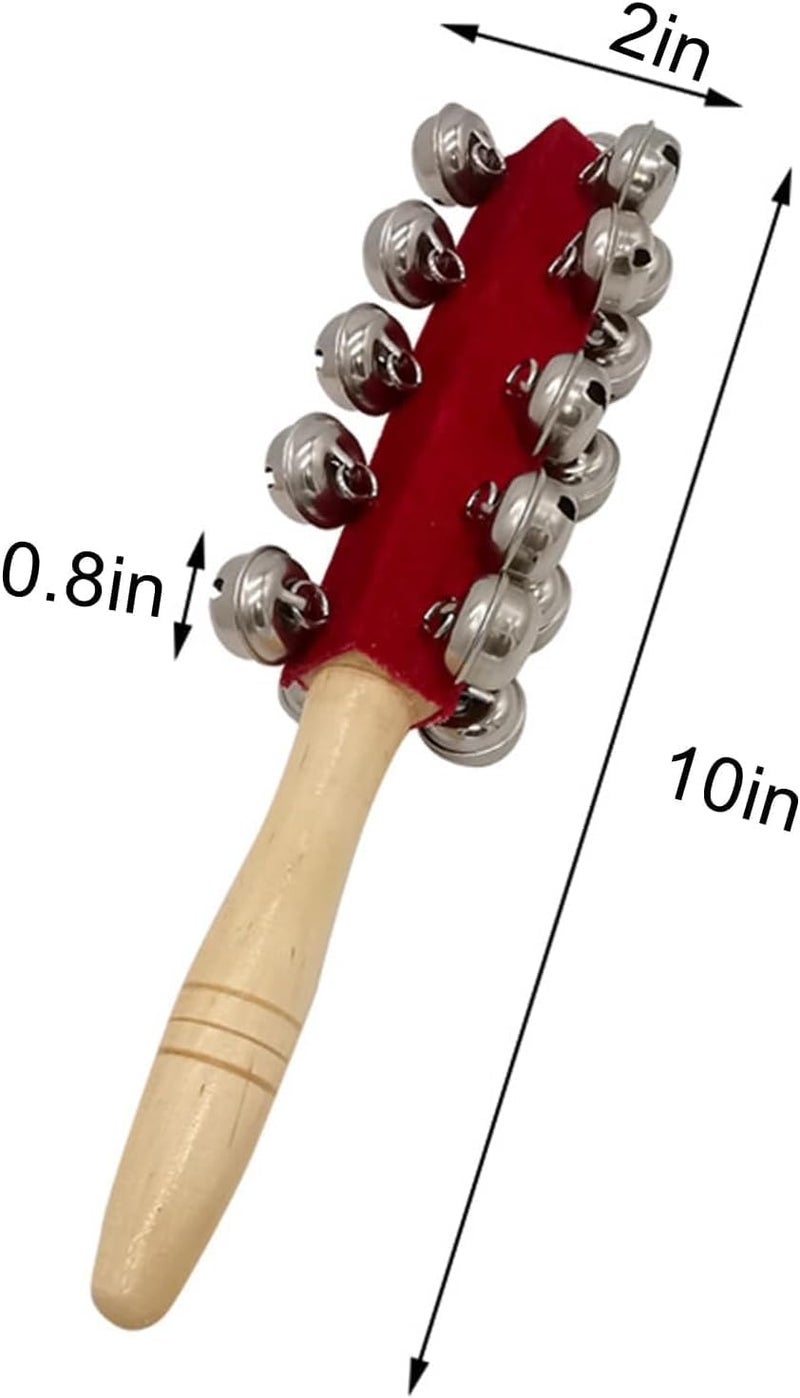 mocrcrel 1 Pcs 10 inch Wooden Handle Bells Instrument ,Stick Ring Christmas Jingle Bells Hand Percussion Shaker 21 Bells (1 Pcs) - Image 4